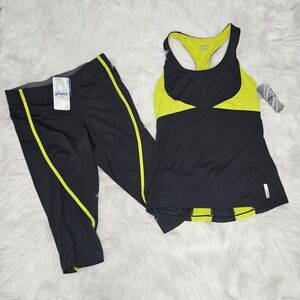 ASICS Black and Neon Yellow Activewear Set Size Medium